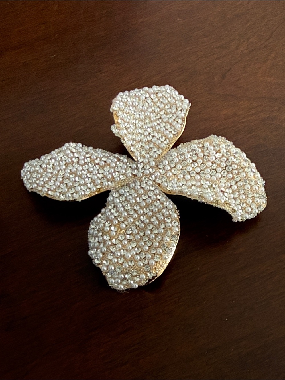 Gold, Pearl & Rhinestones Flower Brooch - Women's Jewelry